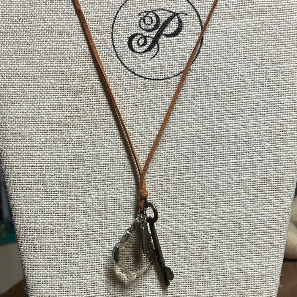 Plunder Leather Necklace with Key and Crystal